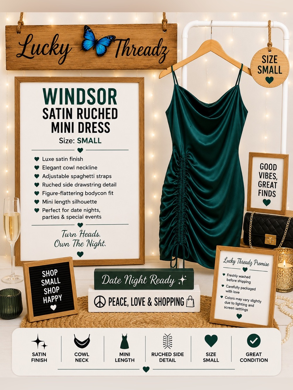 Windsor Satin Ruched Mini Dress - Emerald